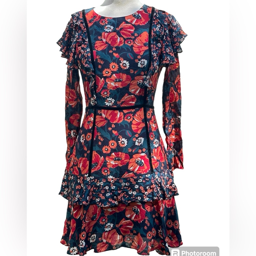 NWT Ella Moon Floral Print Two Tier Ruffle Trim Dress Size XS (XP)